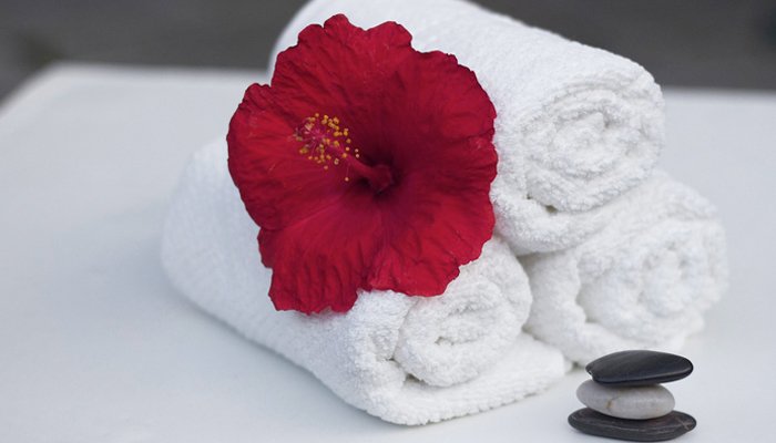 La delicatezza di un fiore associata alla pulizia degli asciugamani in un hotel Riccione